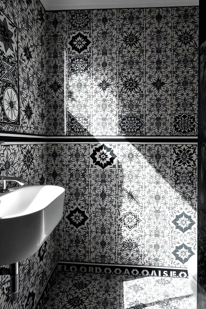 Monochrome Tile Art - 22 Black and White Bathroom Ideas