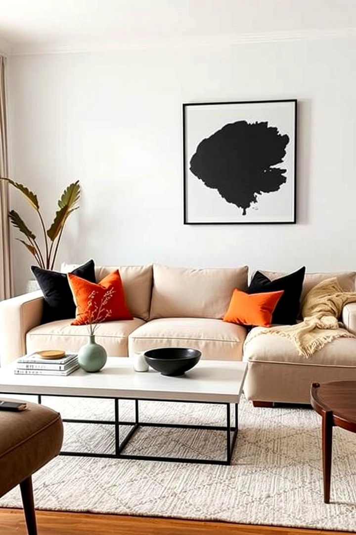 Monochrome and Accent Play - 22 Beige Couch Living Room Ideas