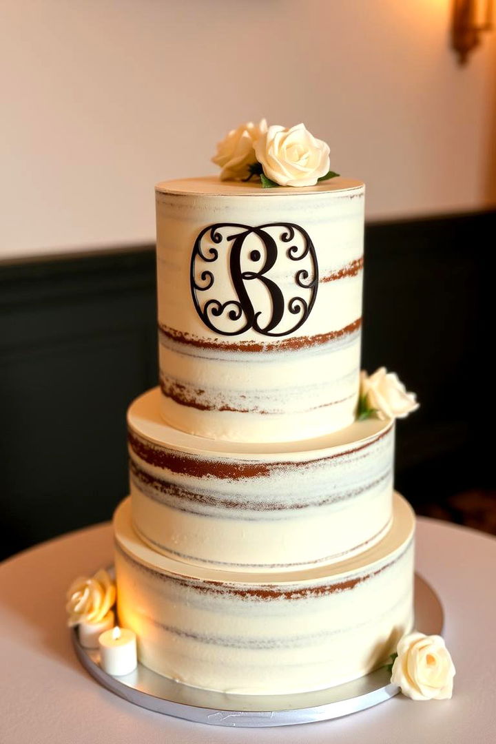 Monogram Masterpiece - 22 Naked and Semi-naked Wedding Cake Ideas
