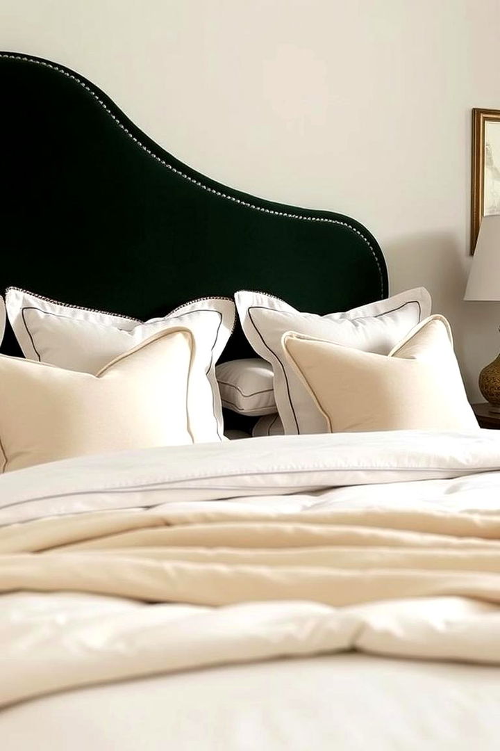 Moody Dark Green Upholstered Headboard - 22 Dark Green Bedroom Ideas