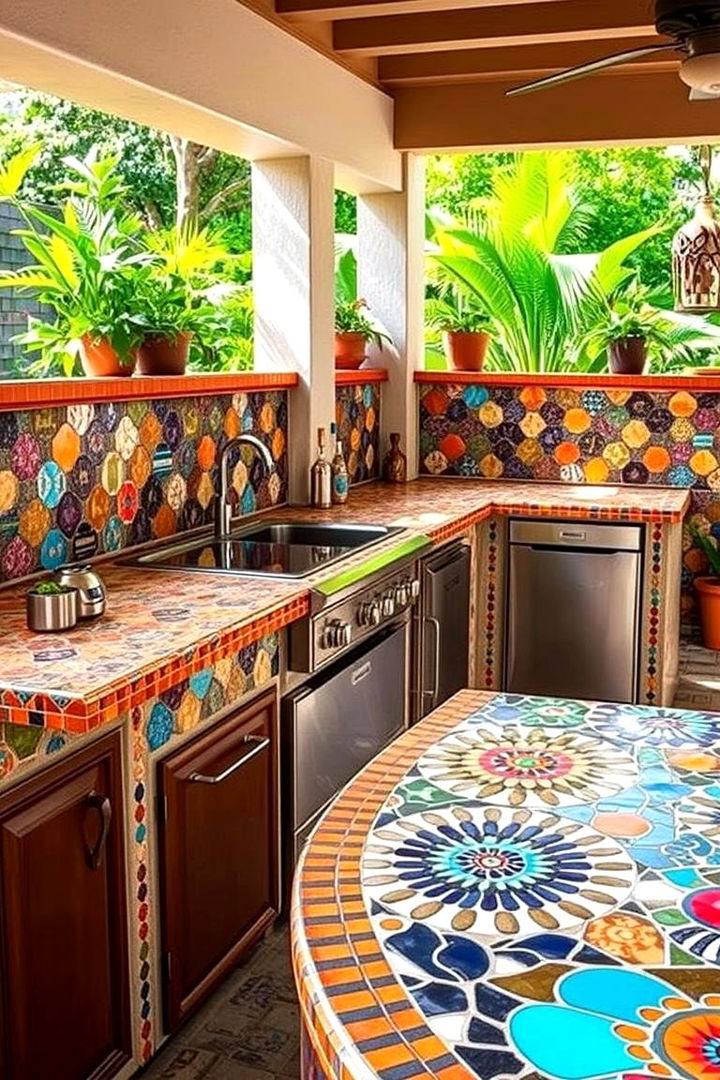 Mosaic Art Outdoor Countertops - 22 Outdoor Countertop Ideas