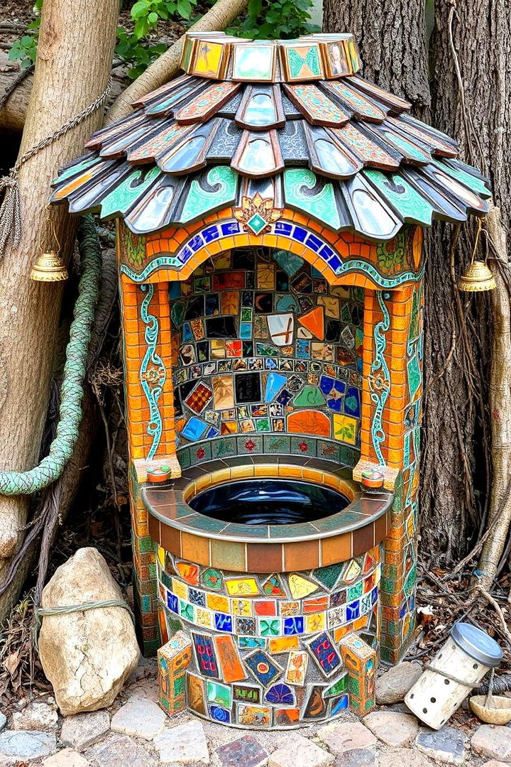 Mosaic Art Wishing Well - 22 Outdoor Wishing Well Garden Ideas