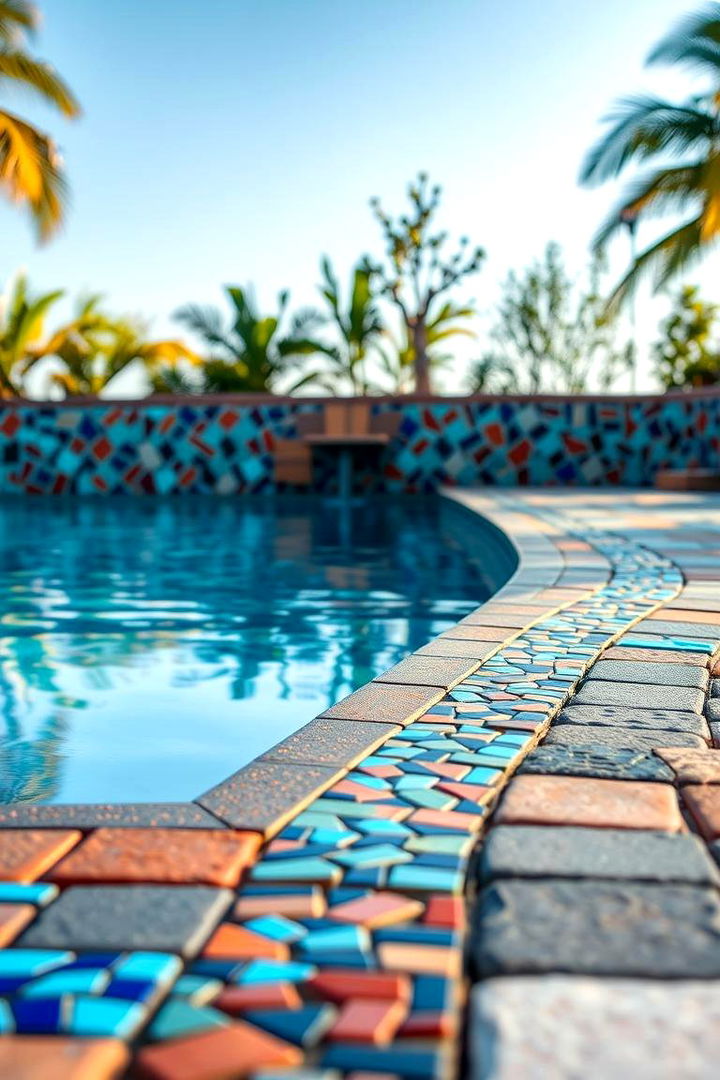 Mosaic Border Accents - 22 Pavers Around Pool Ideas