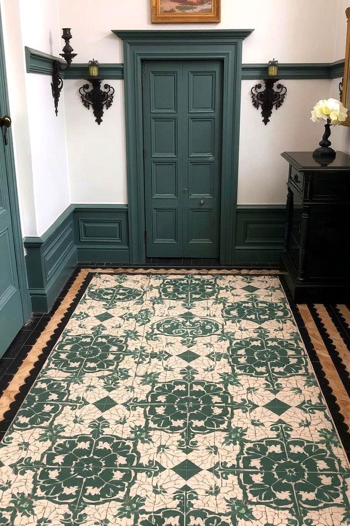 Mosaic Floor Designs in Victorian Style - 22 Victorian Dark Green Living Room Ideas