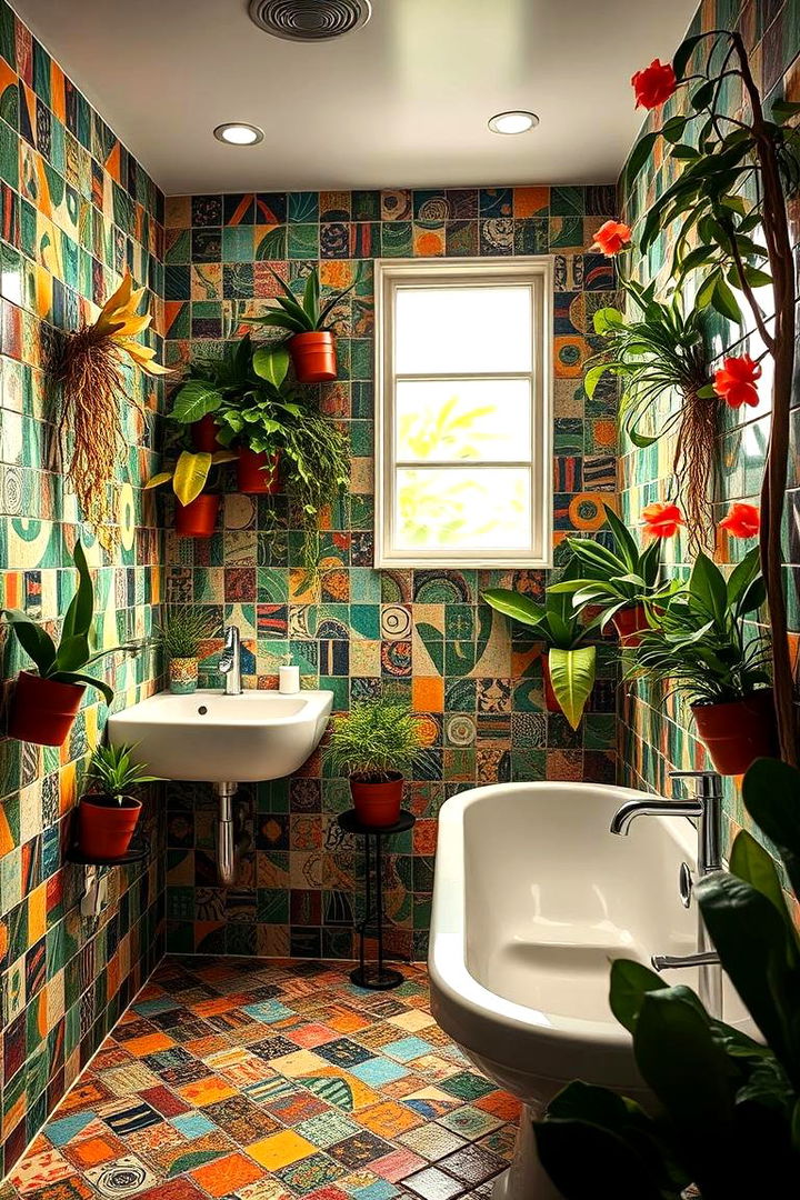 Mosaic Garden Accent - 22 Greenhouse Bathroom Ideas