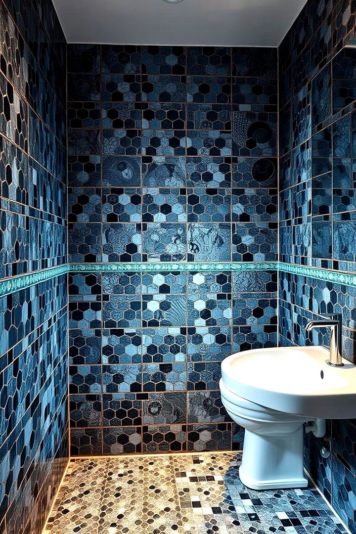 Mosaic Mastery with Striking Hues - 22 black and blue bathroom ideas