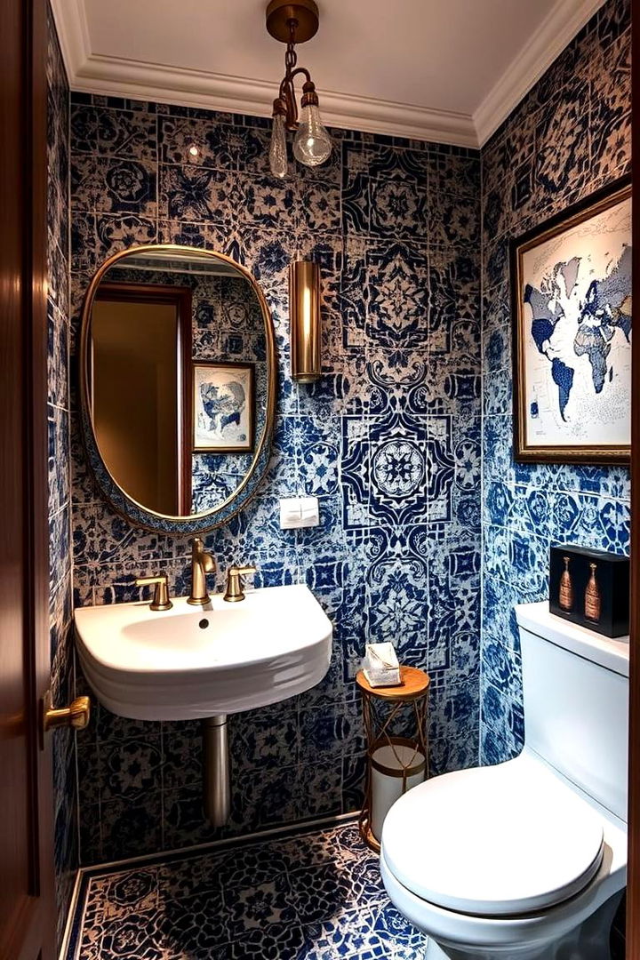 Mosaic Patterns in Navy Blue - 22 navy blue powder room ideas