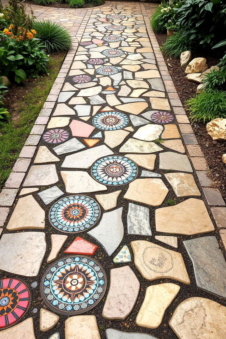Mosaic Patterns with Stones - 22 Stepping Stone Walkway Ideas