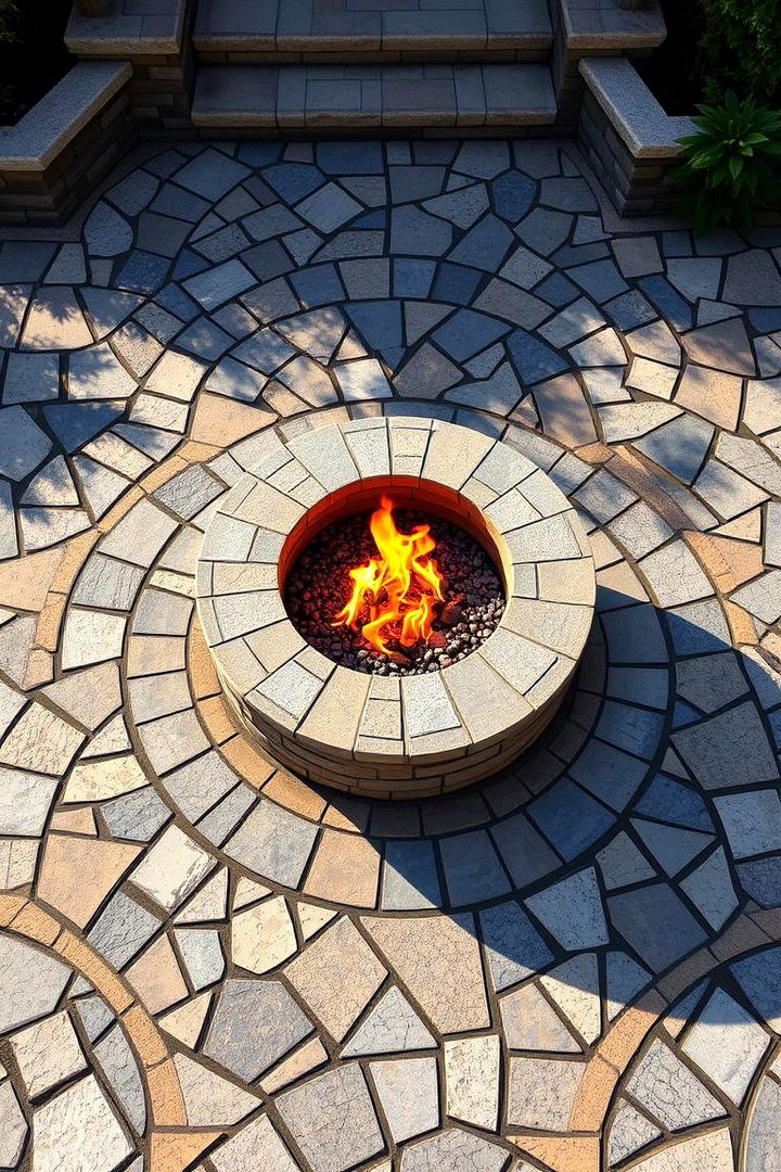 Mosaic Stone Patterns for Visual Impact - 22 Stone Patio With a Fire Pit Ideas