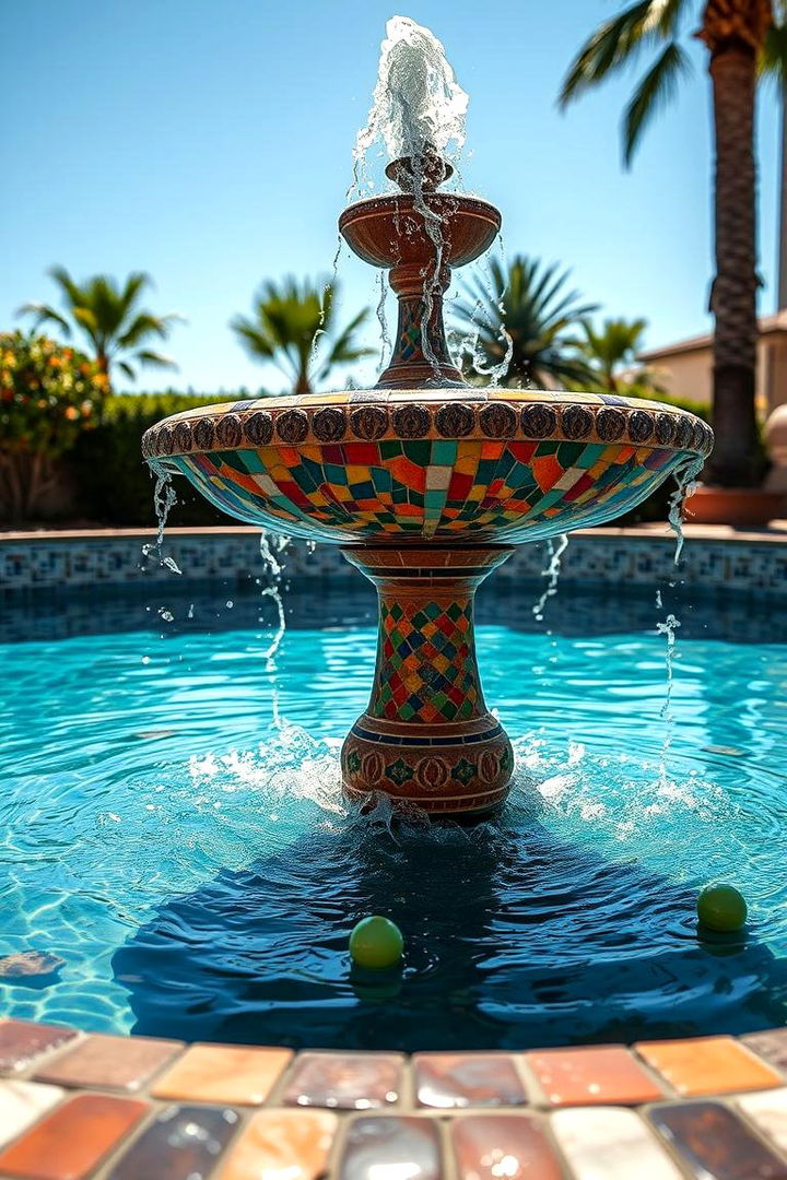 Mosaic Tile Artistry Fountain - 22 Pool Fountain Ideas