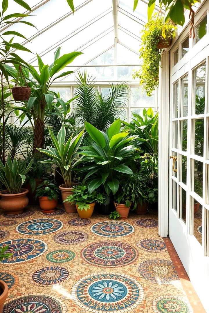 Mosaic Tile Flooring - 22 Greenhouse Decor Ideas