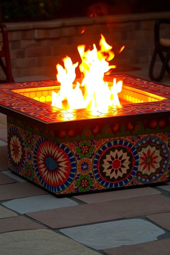 Mosaic Tile Infused Square Fire Pit - 22 Square Fire Pit Ideas