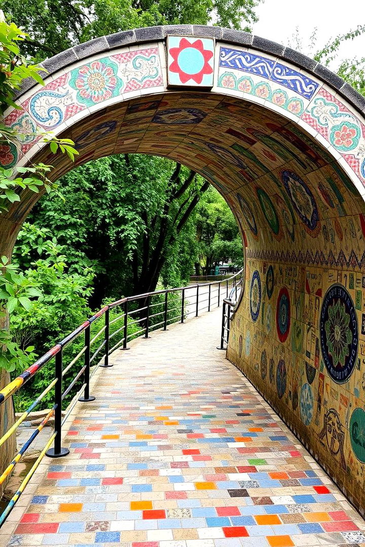 Mosaic Tiled Bridge with Colorful Patterns - 22 Garden Bridge Ideas