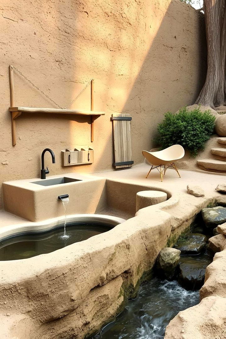 Mud Kitchen with Natural Water Feature - 22 Mud Kitchen Ideas for Kids