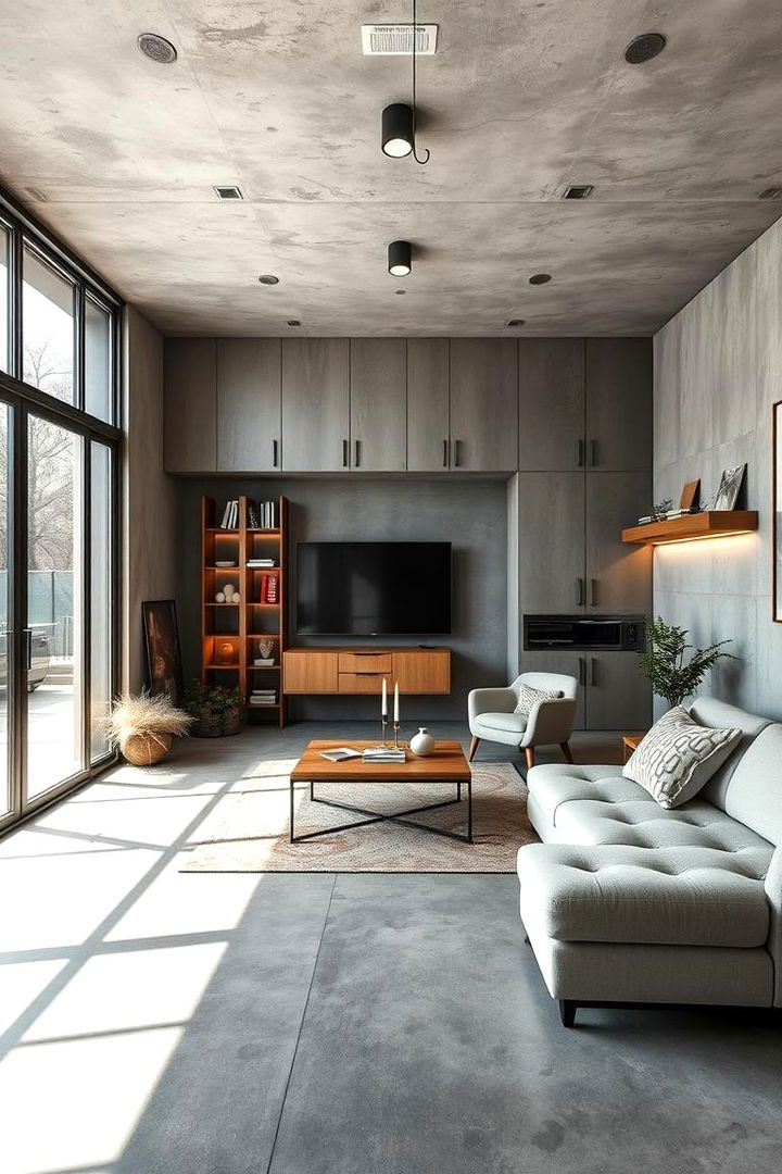 Multi Functional Concrete Haven - 22 Concrete Floor Bedroom Ideas
