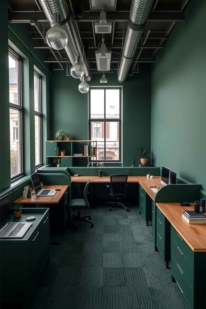 Multi Functional Dark Green Work Zones - 22 Dark Green Home Office Ideas