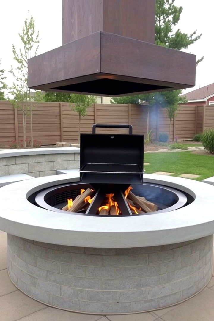 Multi Functional Fire Pit with Grill - 22 Sunken Fire Pit Ideas