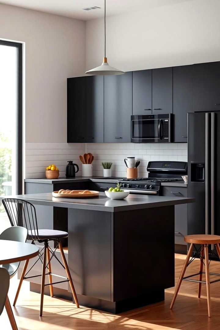 Multi Functional Furniture Integration - 22 Small Kitchen with Black Appliances Ideas