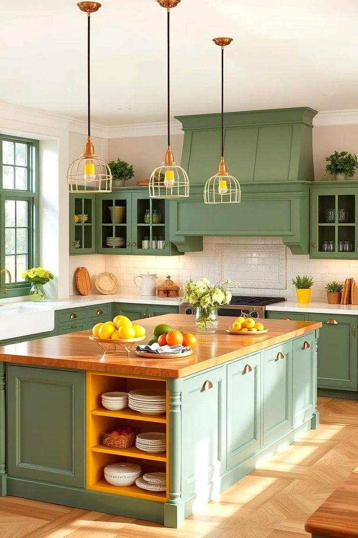 Multi Functional Island Impact - 22 Green and Yellow Kitchen Ideas
