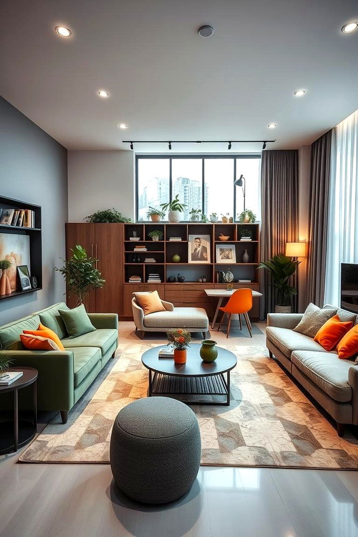 Multi Functional Living Zones - 22 Green and Orange Living Room Ideas