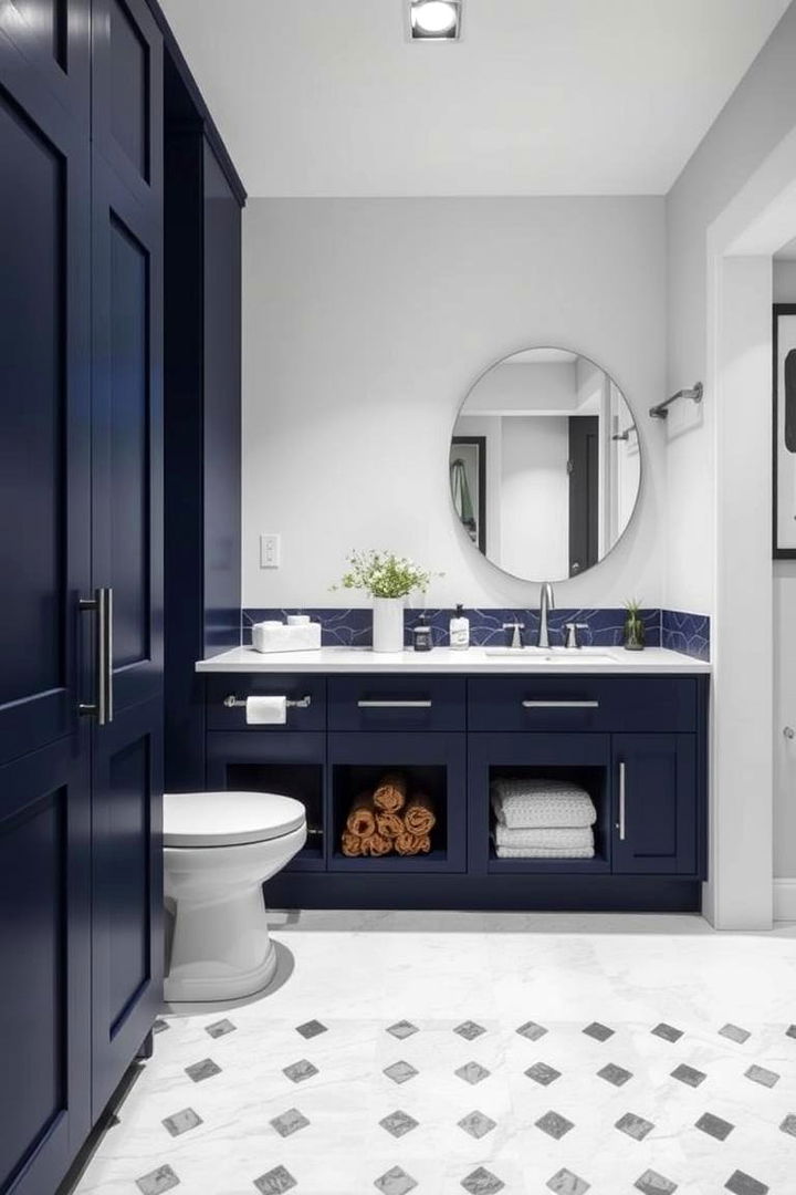 Multi Functional Navy Designs - 22 Navy Blue Bathroom Ideas