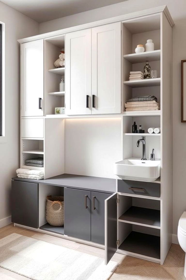 Multi Functional Storage with Integrated Seating - 22 Bathroom Cabinet Ideas