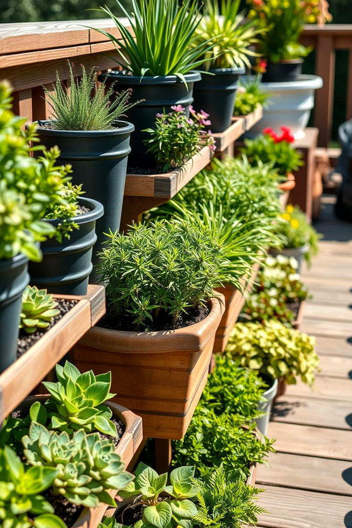 Multi Level Stacked Planters - 22 Deck Decorating Ideas With Plants