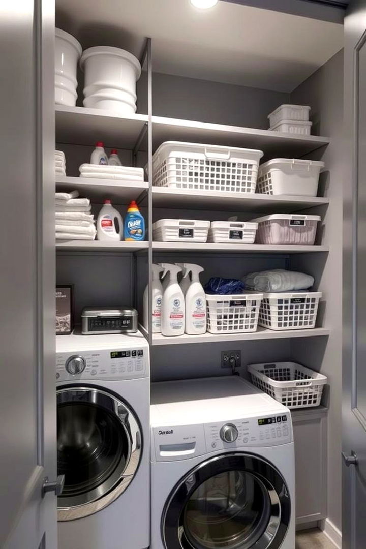 Multi Level Stacked Shelves - 22 Laundry Room Shelving Ideas