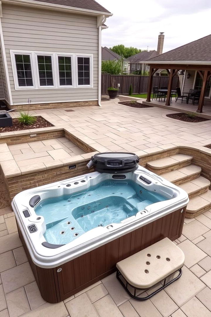 Multi Level Sunken Hot Tub with Seating - 22 Sunken Hot Tub Ideas