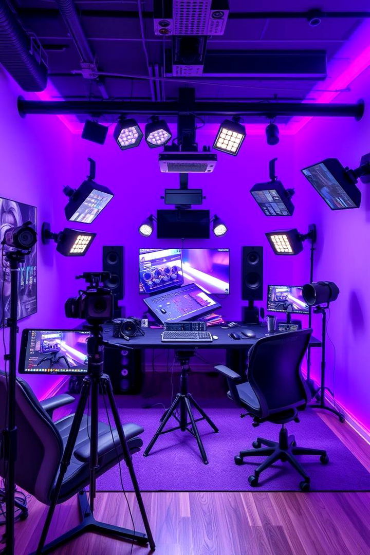 Multi Mode Purple Streaming and Content Creation Zone - 22 Purple Gaming Setup Ideas