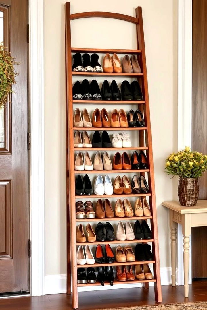 Multi Tier Ladder Shoe Rack - 22 Ladder Storage Ideas