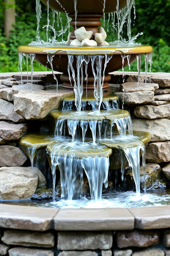 Multi Tiered Cascading Delight - 22 Pool Fountain Ideas