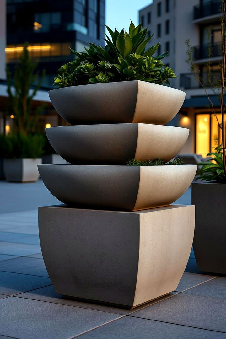 Multi Tiered Concrete Planter - 22 Outdoor Plant Stand Ideas