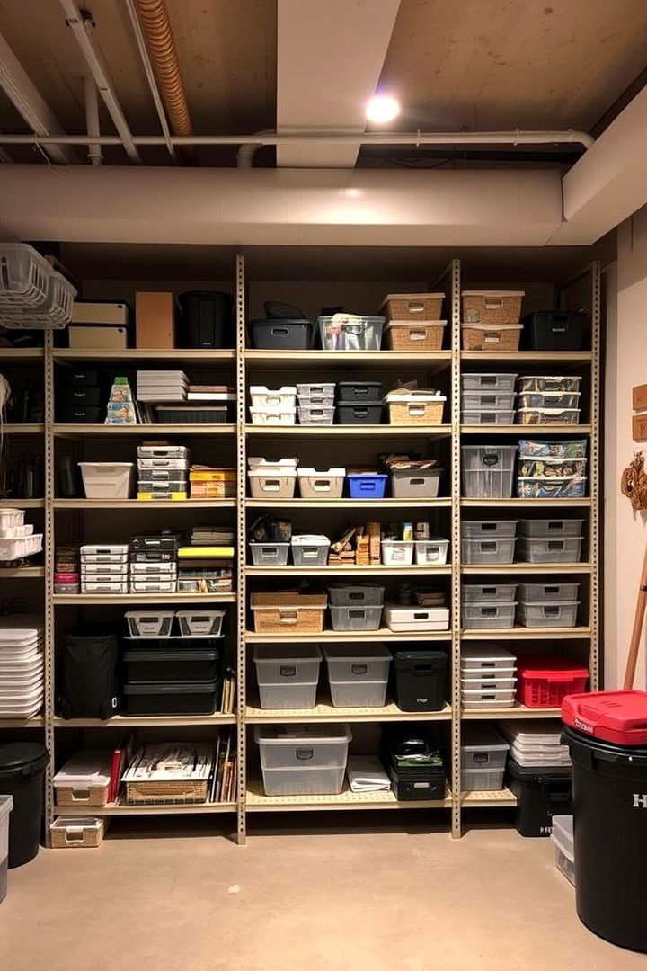 Multi Tiered Shelving Units - 22 Basement Storage Ideas