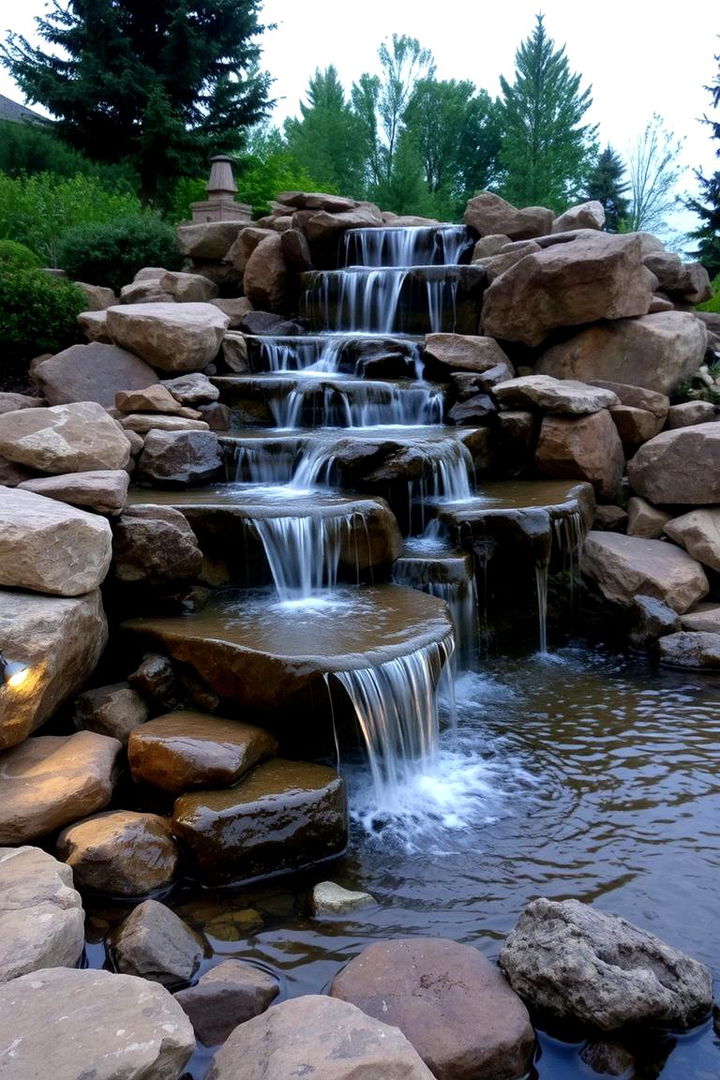 Multi Tiered Stepwater Feature - 22 Pondless Waterfall Design Ideas