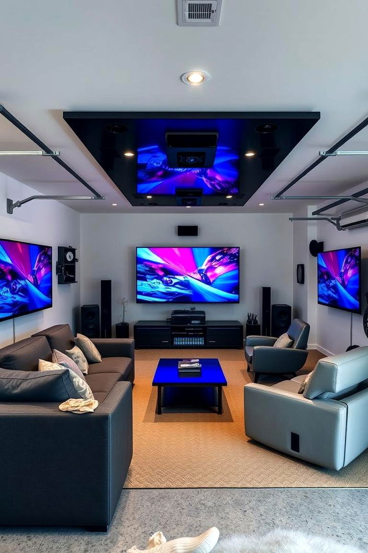 Multi functional Gaming and TV Hub - 22 Garage Game Room Ideas