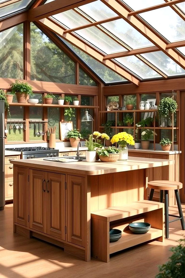 Multi functional Kitchen Islands in Greenhouse Settings - 22 Greenhouse Kitchen Design Ideas