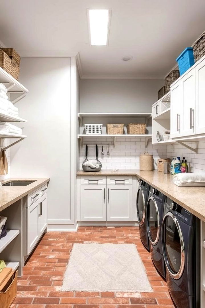 Multi functional Laundry with Dedicated Folding Zones - 22 Brick Floor Laundry Room Ideas