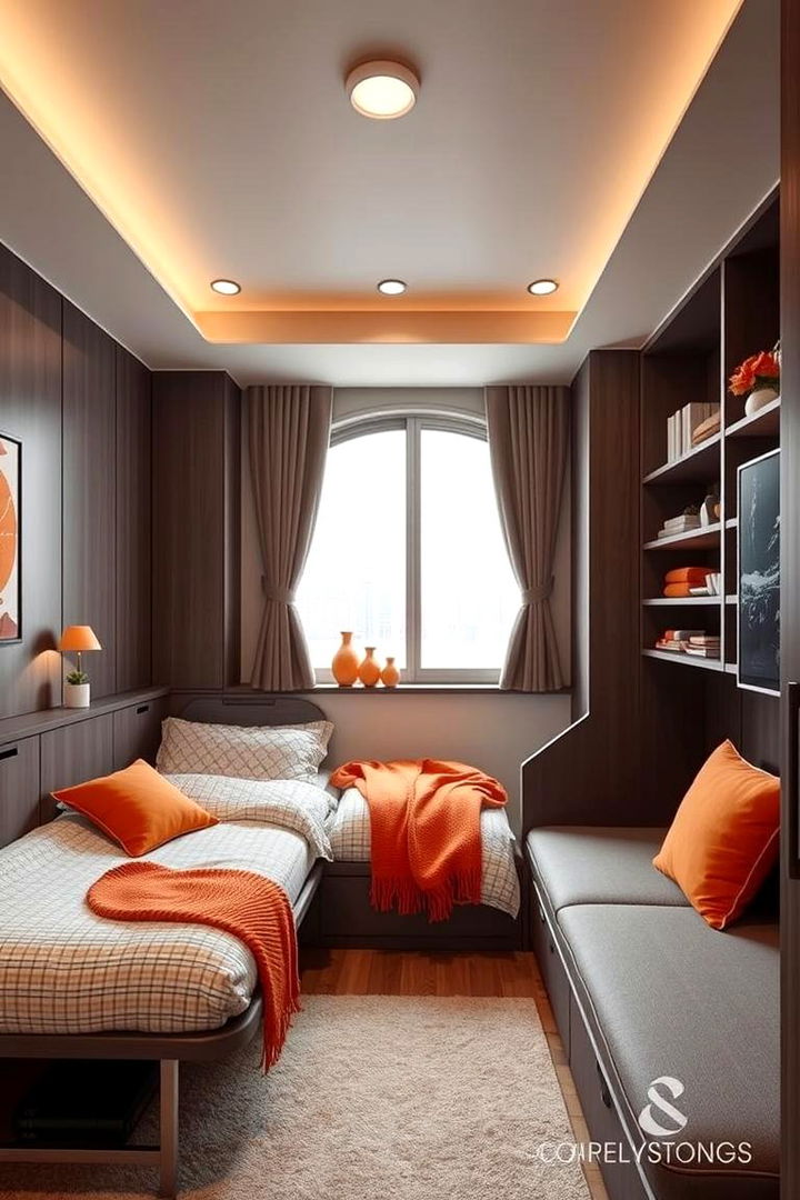 Multi functional Space Design - 22 Orange Bedroom Ideas