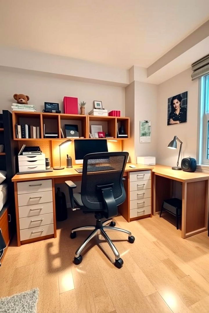 Multi functional Study Spaces - 22 Dorm Room Decorating Ideas