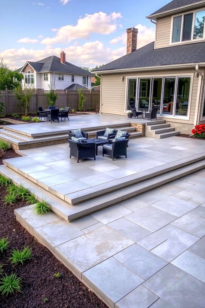 Multi level Designs for Dynamic Flow - 22 Raised Concrete Patio Ideas