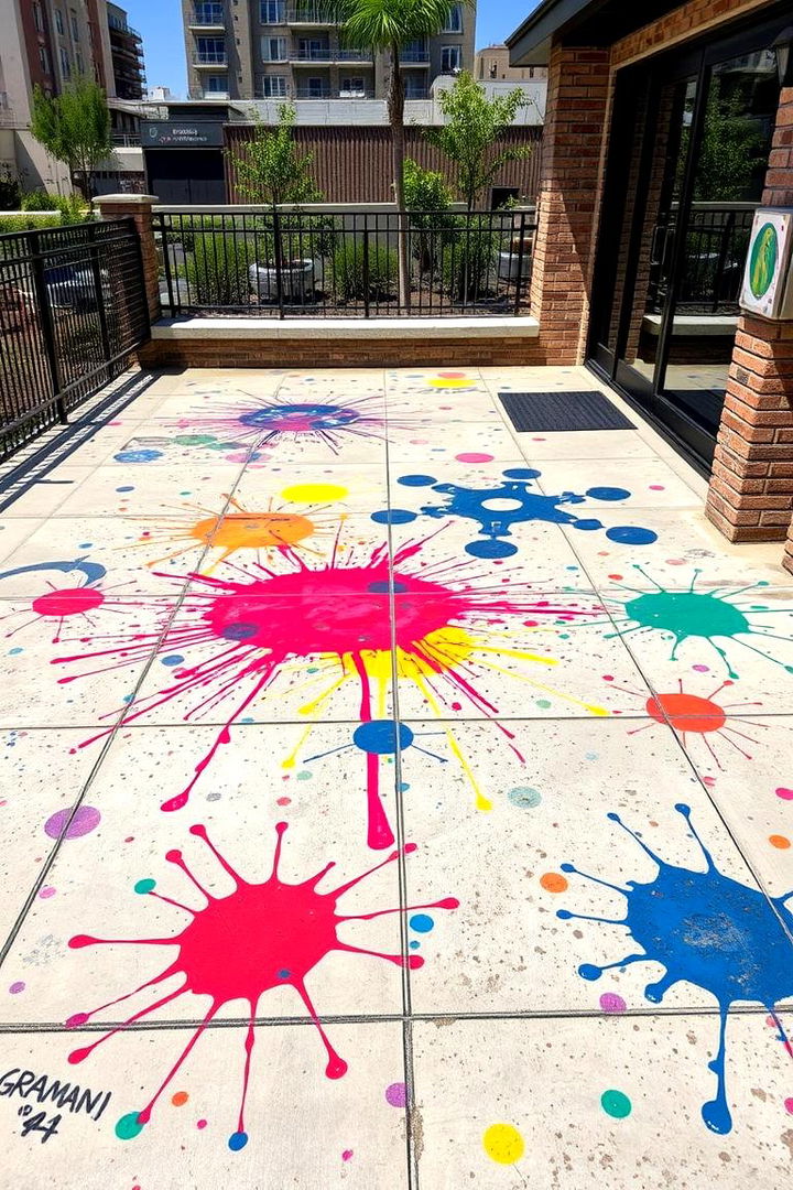 Multicolored Splatter Mastery - 22 Painted Concrete Patio Ideas