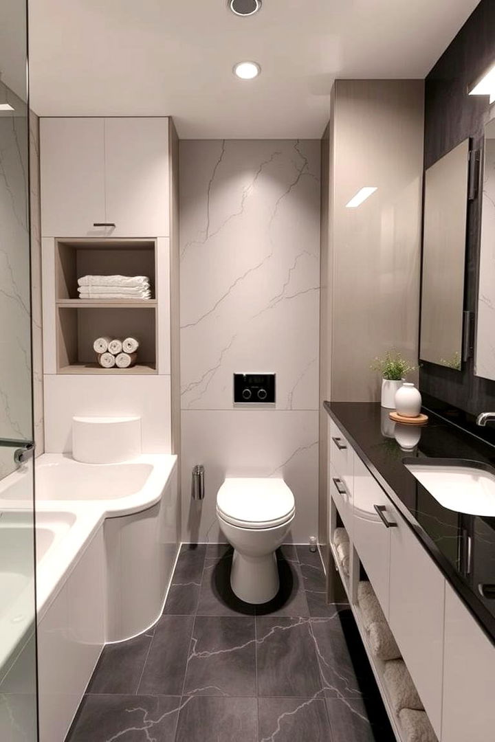 Multifunctional Design Integration - 22 bathroom with black countertops ideas