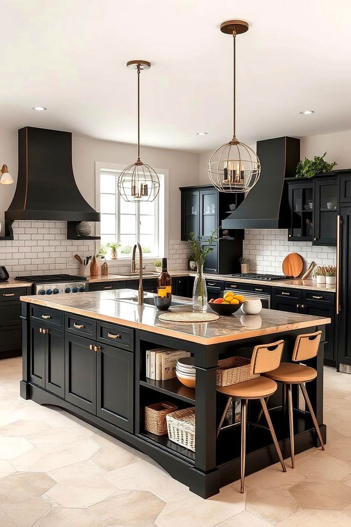 Multifunctional Island Design - 22 black and copper kitchen ideas