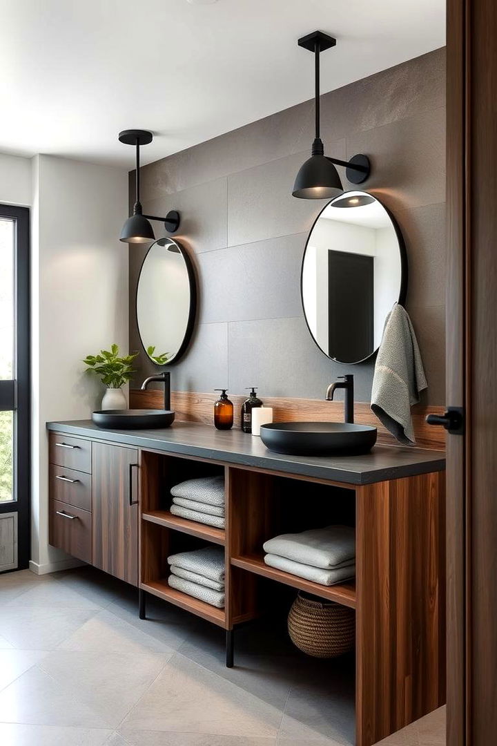 Multifunctional Modern Oasis - 22 Black and Wood Bathroom Ideas