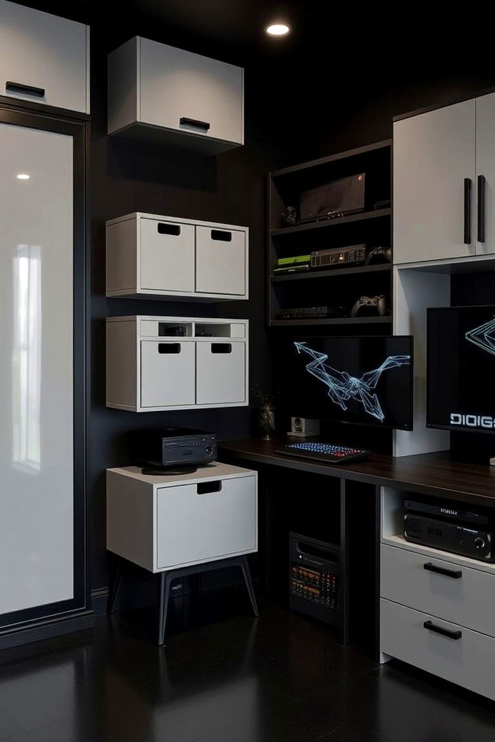 Multifunctional Storage Solutions - 22 Black Gaming Room Ideas