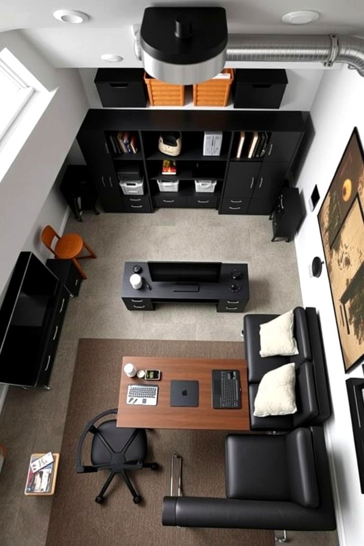 Multipurpose Work and Play Station - 22 black basement ideas