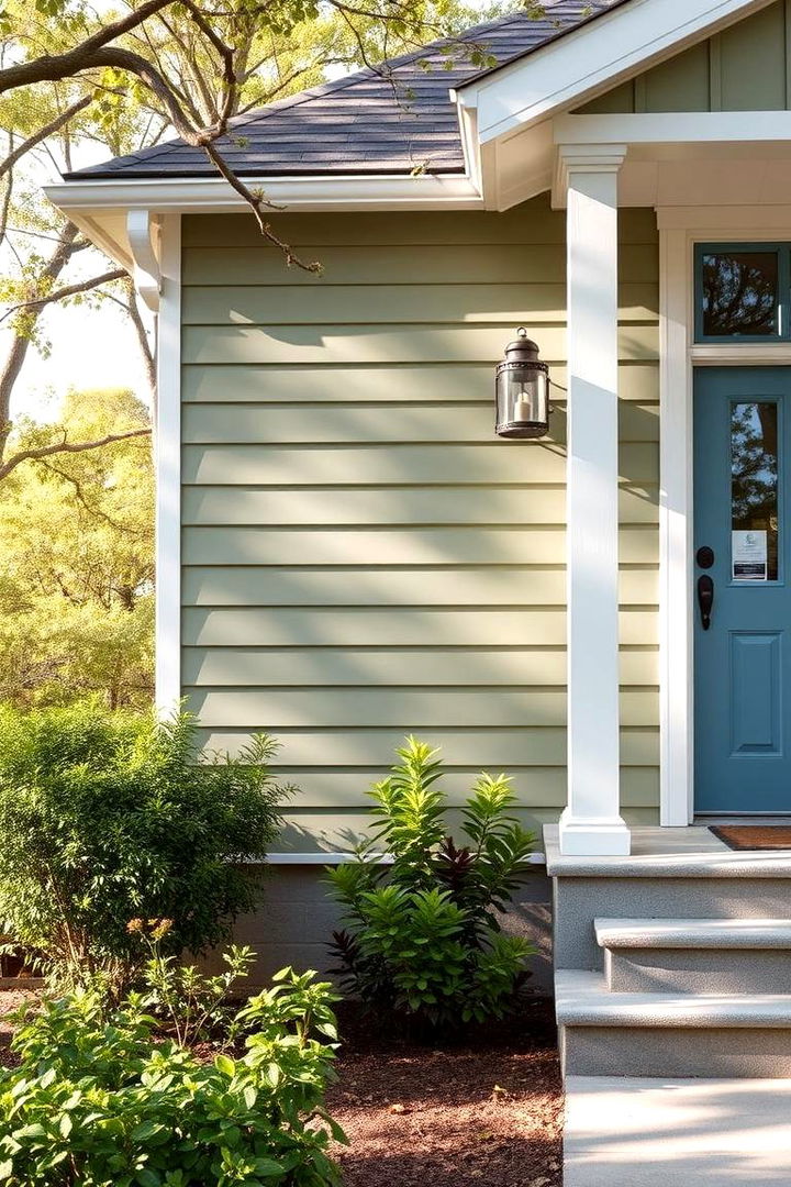 Muted Blue Partnership - 22 Exterior House Color Schemes With Sage Green Siding