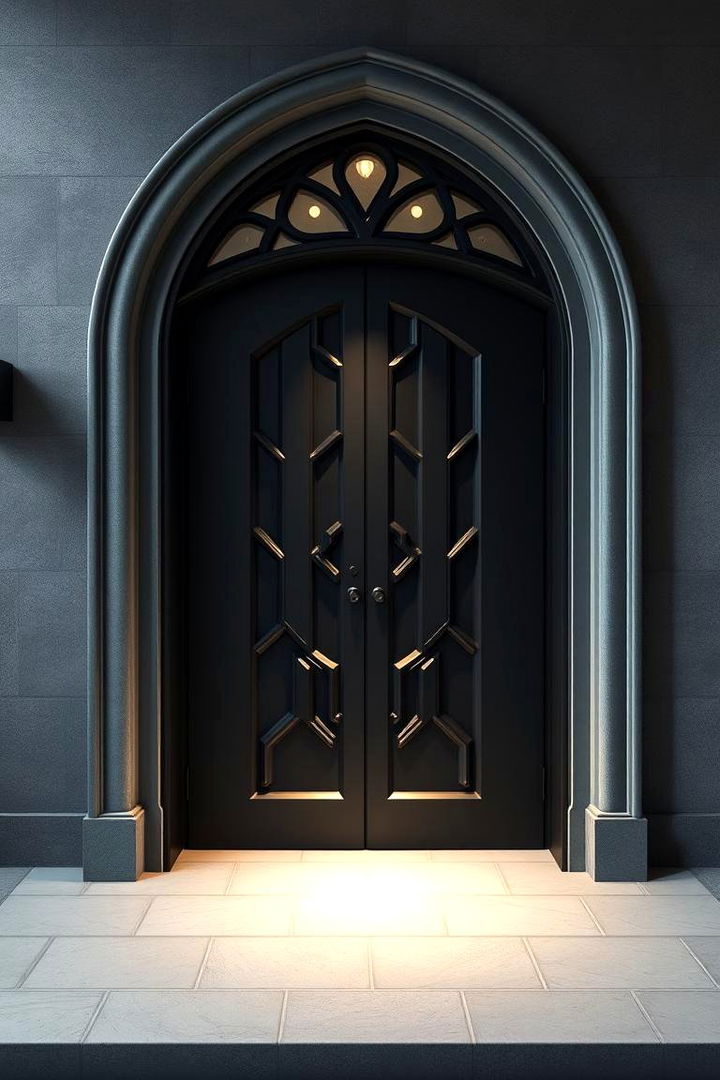 Mysterious Black Metal Door - 22 Gothic Front Door Ideas