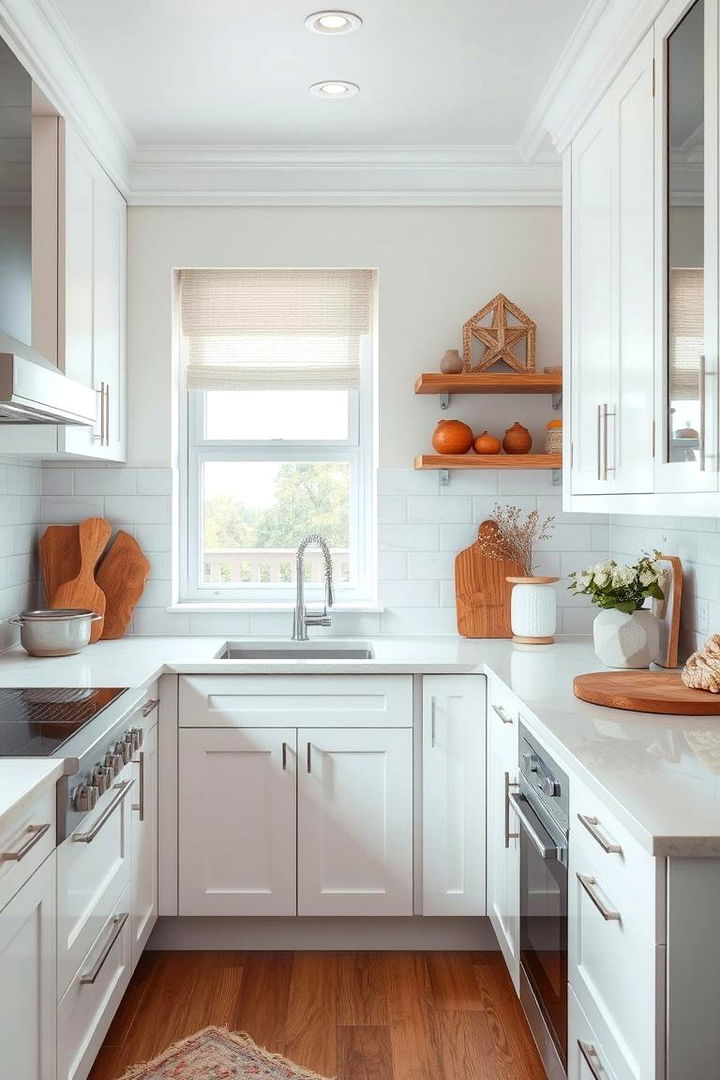 Natural Accents to Warm the White Canvas - 22 Small White Kitchen Ideas